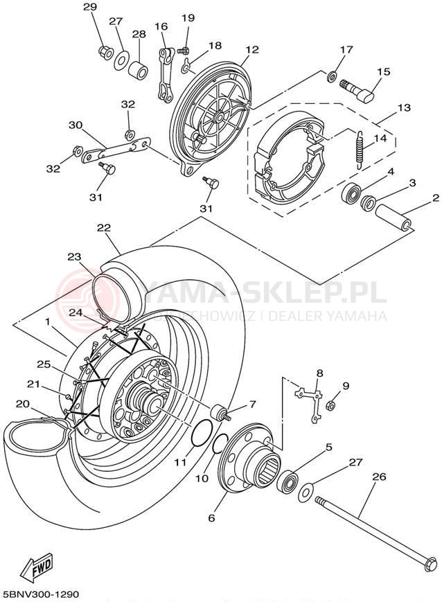 Schemat "Koło tył" do Yamaha V-STAR CUSTOM XVS650PC/XVS650P