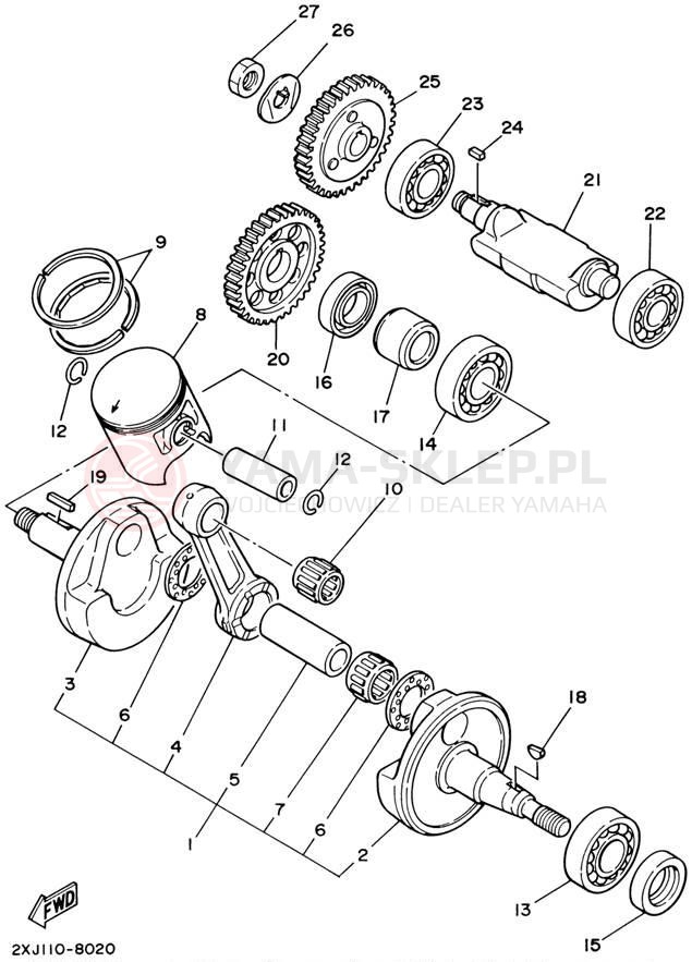 Schemat "Wał korbowy, tłok" do Yamaha BLASTER YFS200P