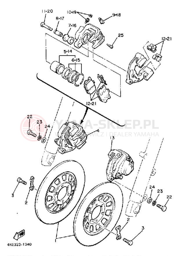 Schemat "Zacisk hamulcowy + tarcza przód" do Yamaha XJ650RJ