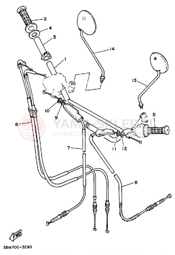 Schemat "Kierownica i osprzęt" do Yamaha XT250LC/XT250L