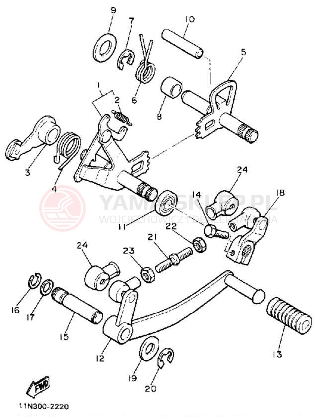 Schemat "Dźwignia zmiany biegów, wałek" do Yamaha XJ650LK