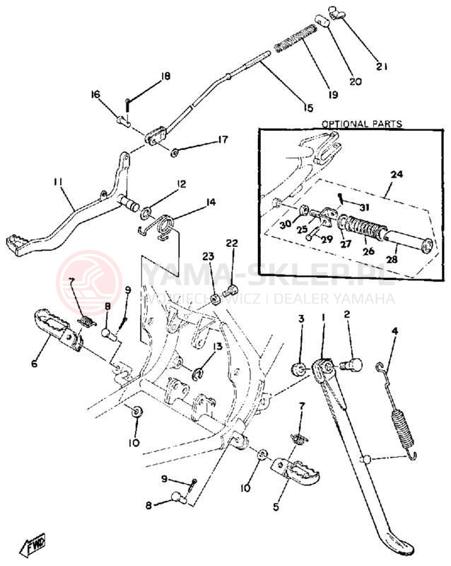 Schemat "Stopka postoj., dźw. Hamulca tył" do Yamaha DT175F