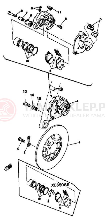 Schemat "Zacisk hamulcowy + tarcza przód" do Yamaha XS650SF
