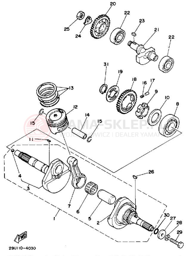 Schemat "Wał korbowy, tłok" do Yamaha YTM225DRS