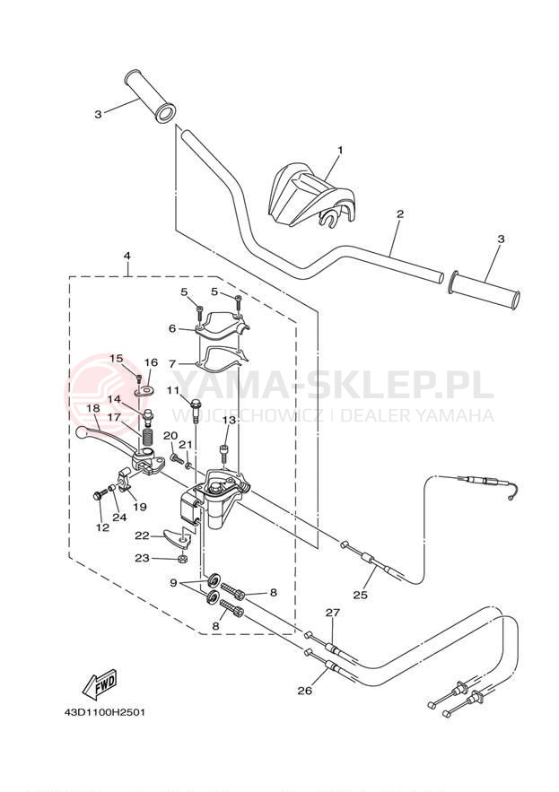 Schemat "Kierownica i osprzęt" do Yamaha RAPTOR 90 YFM90RYB/YFM90RYL