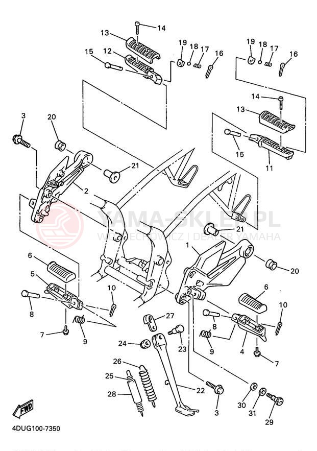 Schemat "Stopka postojowa i podnóżki" do Yamaha SECA II XJ600SJ/XJ600SJC