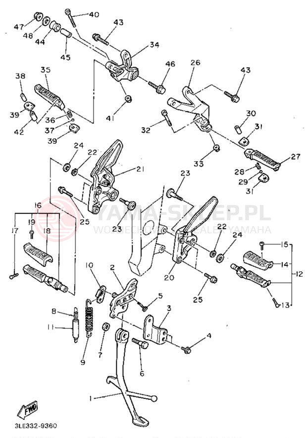 Schemat "Stopka postojowa i podnóżki" do Yamaha FZR1000FC/FZR1000F