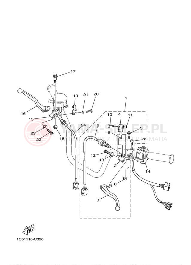 Schemat "Kierownica i osprzęt" do Yamaha GRIZZLY 125 YFM125S