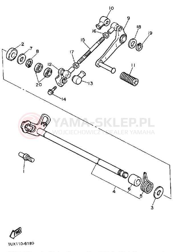 Schemat "Dźwignia zmiany biegów, wałek" do Yamaha FJ1200WC/FJ1200W