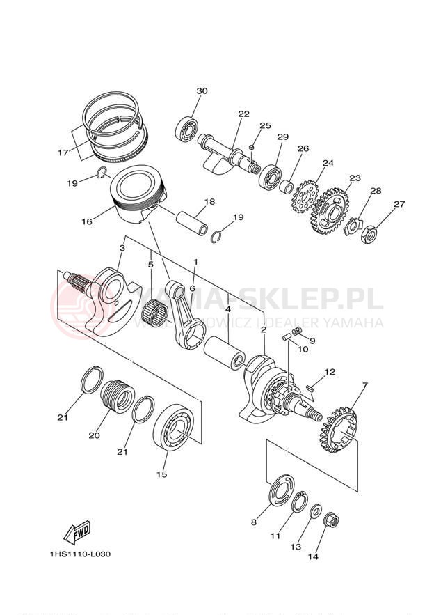Schemat "Wał korbowy, tłok" do Yamaha GRIZZLY 550 EPS 4WD YFM5FGPDL