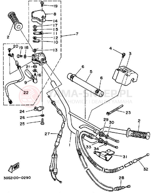 Schemat "Kierownica i osprzęt" do Yamaha BANSHEE YFZ350A
