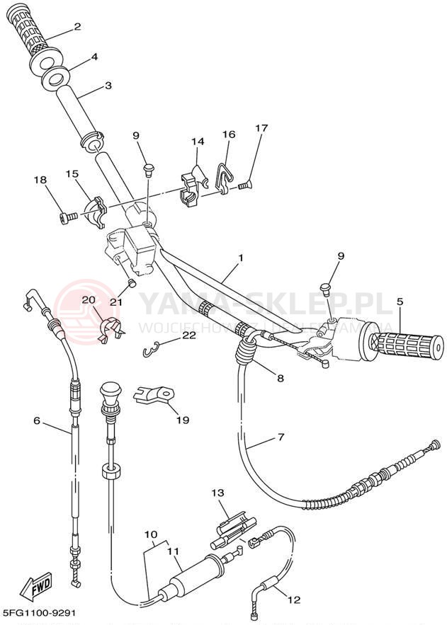 Schemat "Kierownica i osprzęt" do Yamaha TTR225 TTR225PC/TTR225P