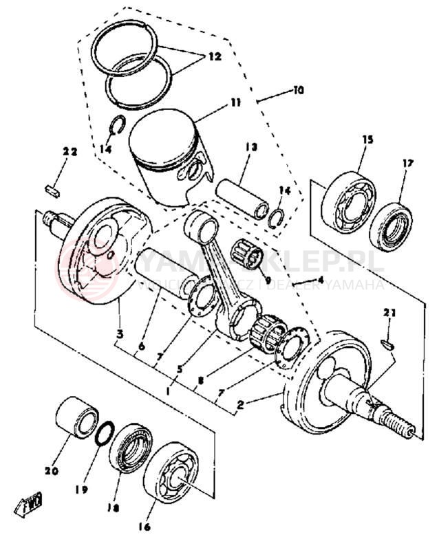 Schemat "Wał korbowy, tłok" do Yamaha YT125G