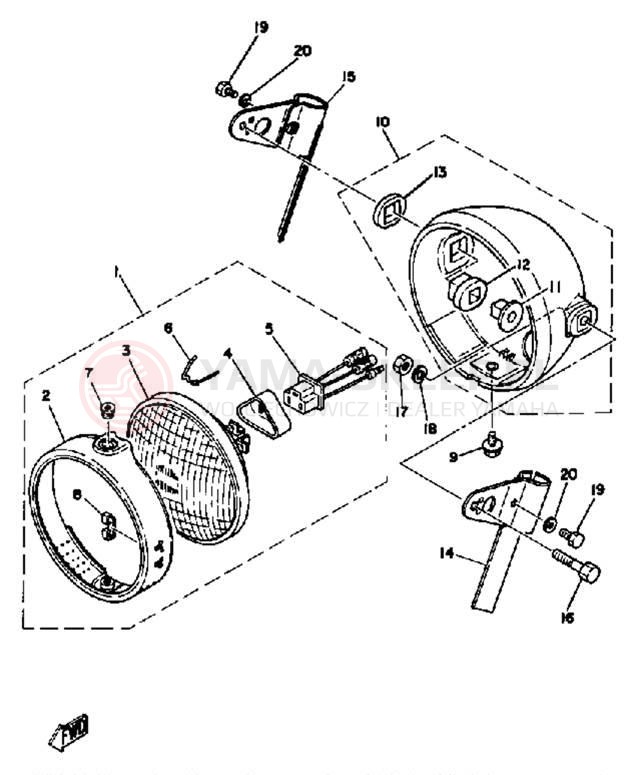 Schemat "Lampa przód" do Yamaha DT80J