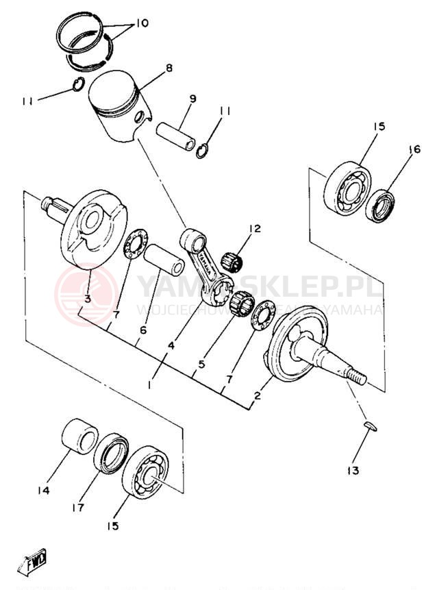 Schemat "Wał korbowy, tłok" do Yamaha YZ80H