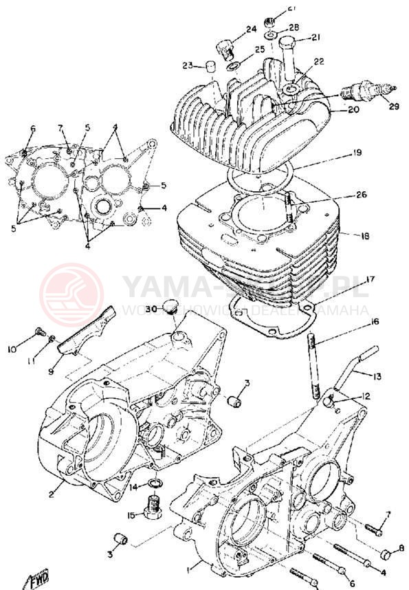 Schemat "cylinder, obudowa silnika" do Yamaha RT1M/RT1