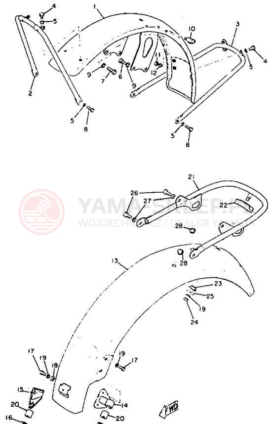Schemat "Błotniki przód i tył" do Yamaha XS1B