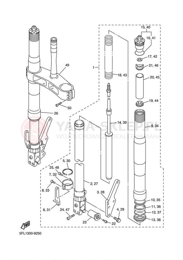 Schemat "Amortyzatory przód" do Yamaha YZFR7 YZFR7L