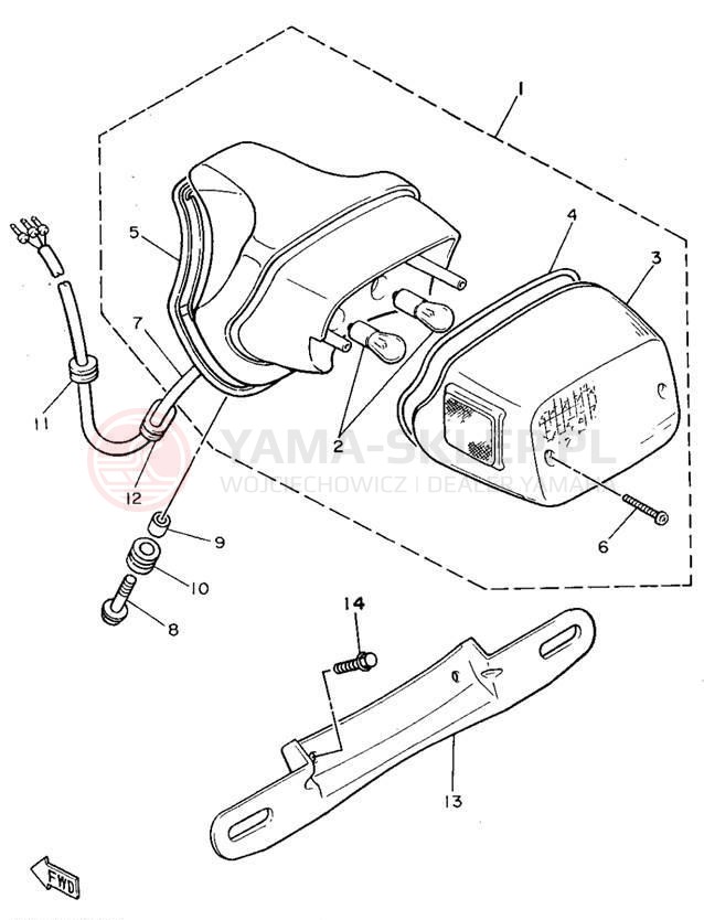 Schemat "lampa tył" do Yamaha VIRAGO 750 XV750F/XV750FC