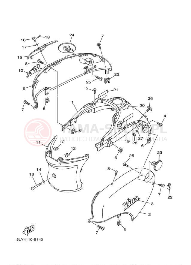 Schemat "Pokrywa boczna" do Yamaha VINO YJ50RS