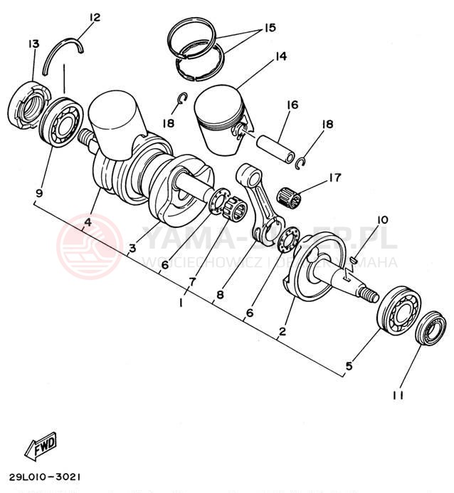 Schemat "Wał korbowy, tłok" do Yamaha BANSHEE YFZ350H_MN