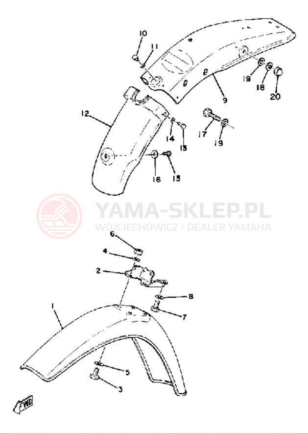 Schemat "Błotniki przód i tył" do Yamaha MX100F