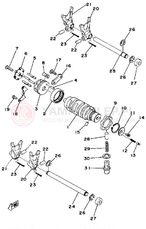 Schemat "Dźwignia zmiany biegów, wałek" do Yamaha XS400D