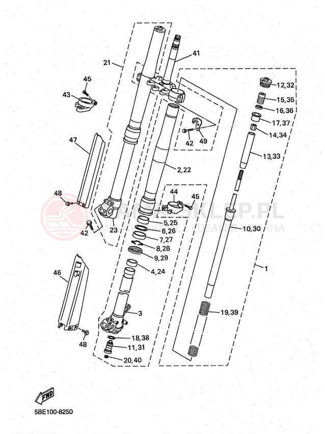 Schemat "Amortyzatory przód" do Yamaha YZ400 YZ400FK