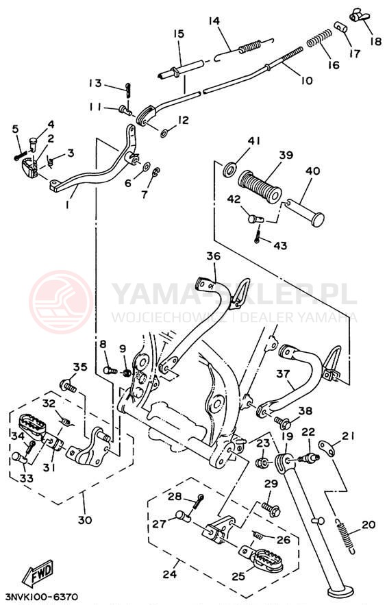 Schemat "Stopka postojowa i podnóżki" do Yamaha XT350L/XT350LC