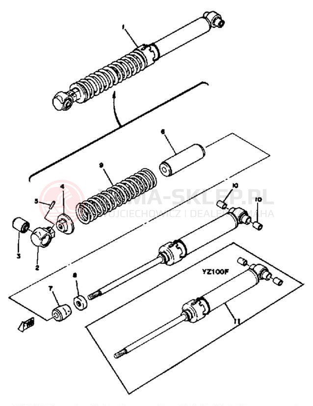 Schemat "Amortyzator tylny" do Yamaha YZ100E