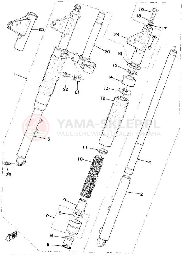 Schemat "Amortyzatory przód" do Yamaha RS100C