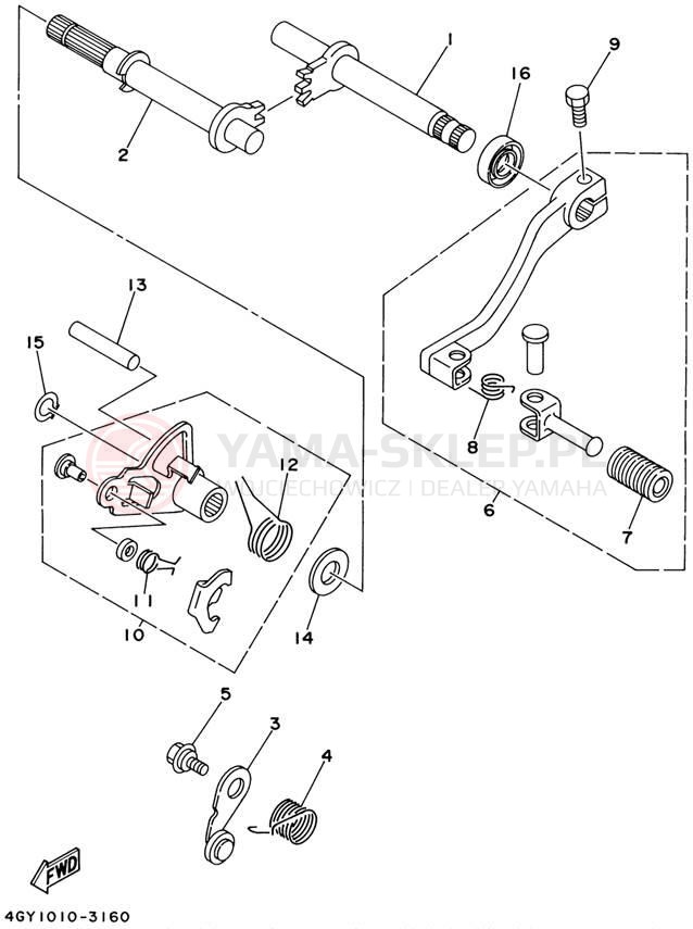 Schemat "Dźwignia zmiany biegów, wałek" do Yamaha TTR250 TTR250P/TTR250PC