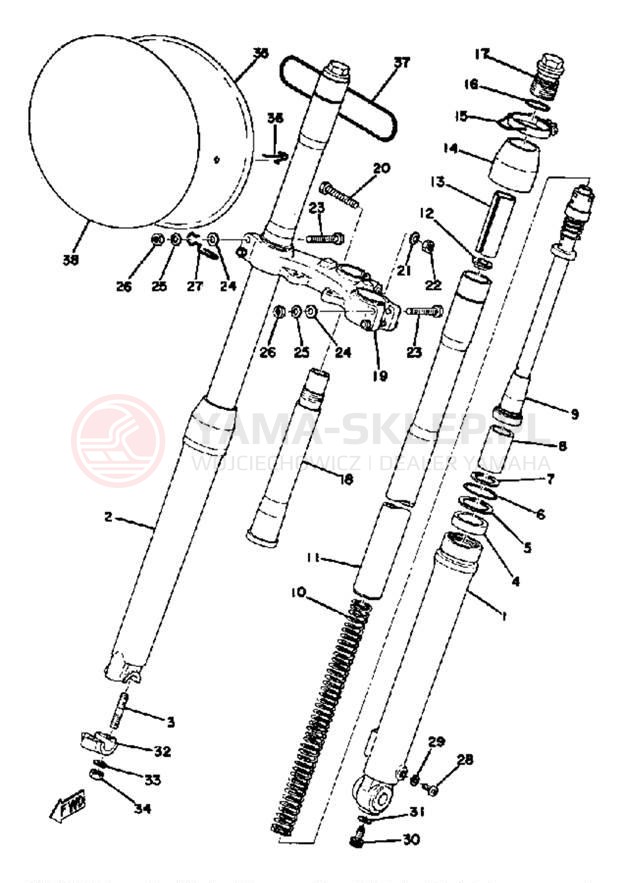 Schemat "Amortyzatory przód" do Yamaha YZ125D