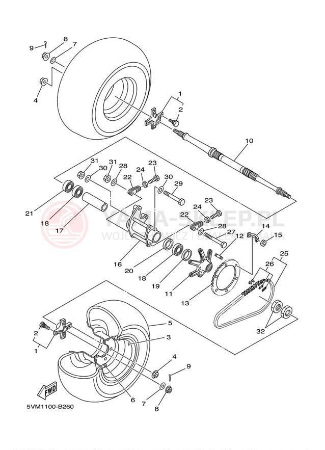 Schemat "Koło tył" do Yamaha BLASTER YFS200V