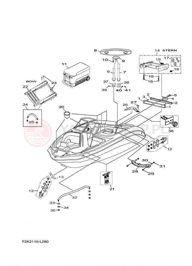 Schemat "HULL DECK FITTINGS" do Yamaha 212SS XAT1800CL