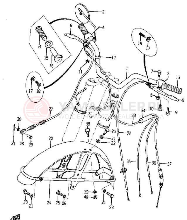 Schemat "Kierownica i osprzęt, błotnik" do Yamaha YDS5/YM2C