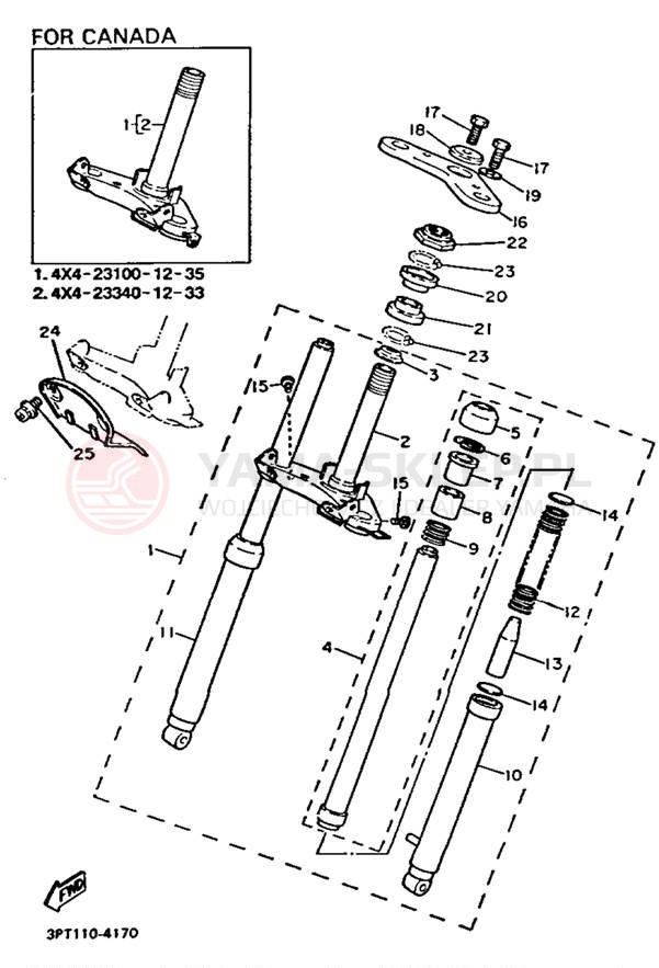 Schemat "Amortyzatory przód" do Yamaha Y-ZINGER PW50F