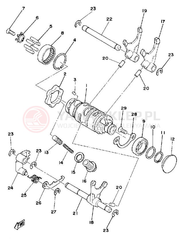 Schemat "Dźwignia zmiany biegów, wałek" do Yamaha IT250F