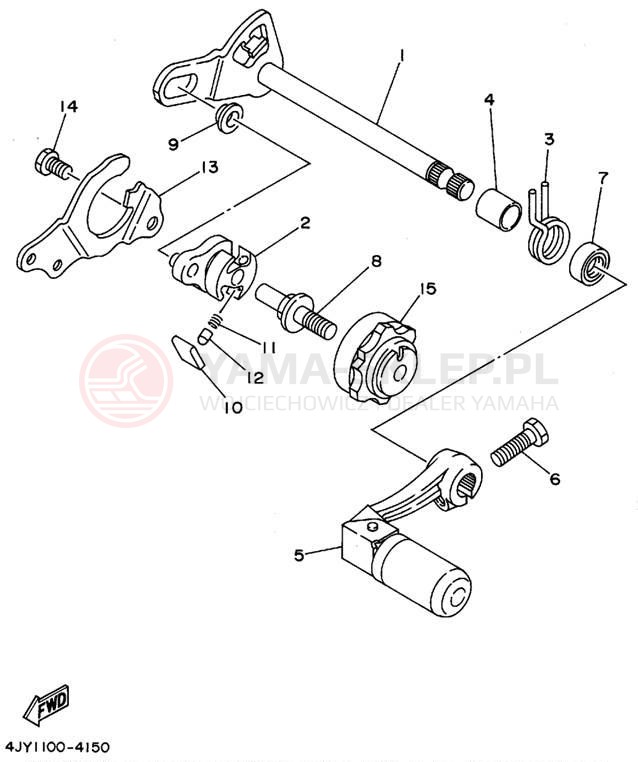 Schemat "Dźwignia zmiany biegów, wałek" do Yamaha YZ125F1