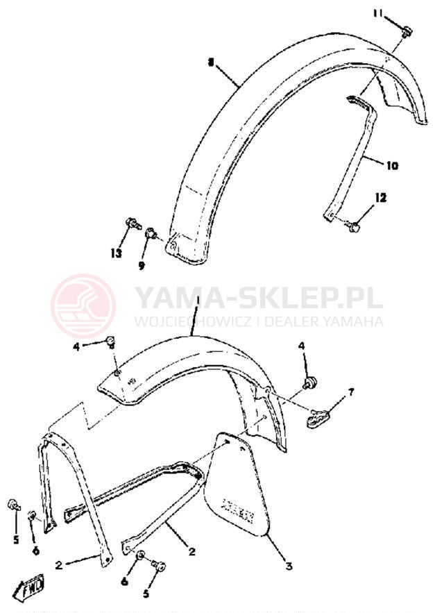 Schemat "Błotniki przód i tył" do Yamaha QT50F