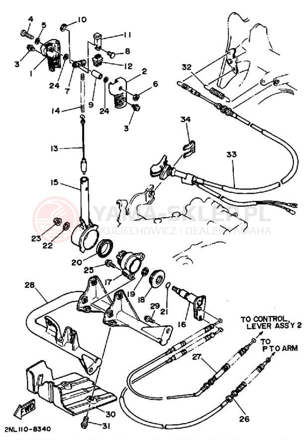 Schemat "PTO - dźwignia" do Yamaha TERRA PRO YFP350U
