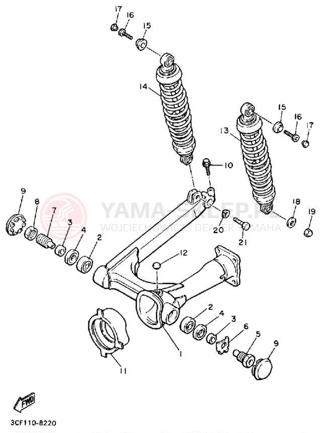 Schemat "wahacz, zawieszenie tył" do Yamaha VIRAGO 750 XV750AC/XV750A