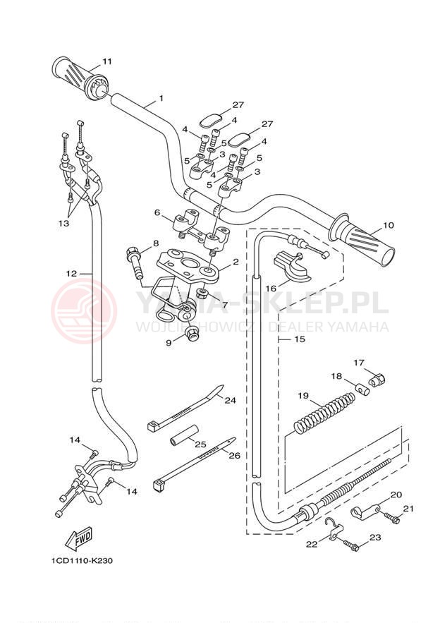 Schemat "Kierownica i osprzęt" do Yamaha ZUMA 50 YW50FDR/YW50FDB