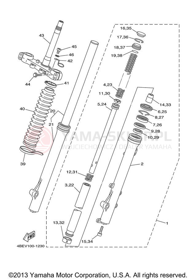 Schemat "Amortyzatory przód" do Yamaha XT225 XT225V/XT225VC