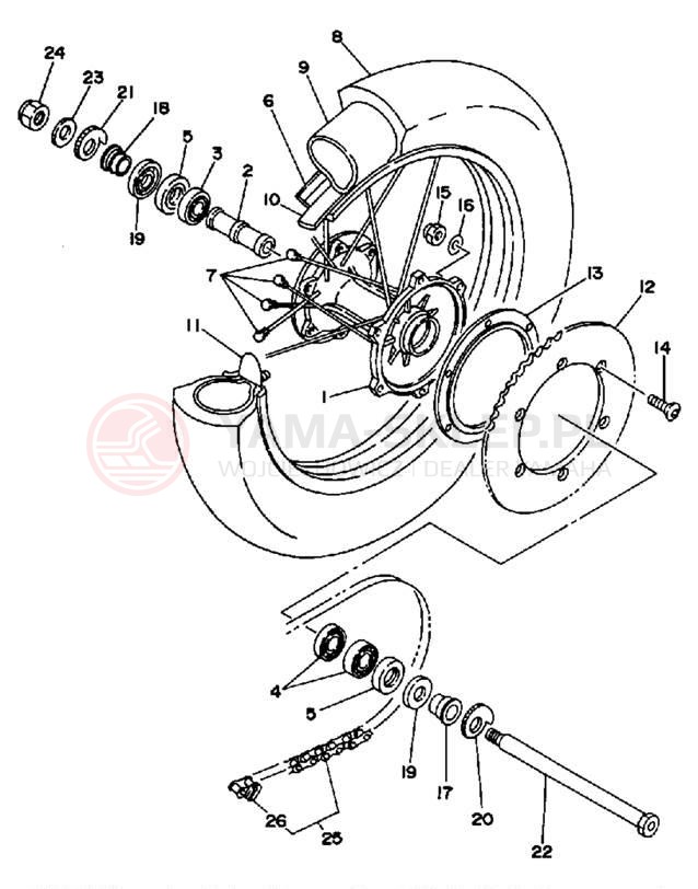 Schemat "Koło tył" do Yamaha WR500ZD