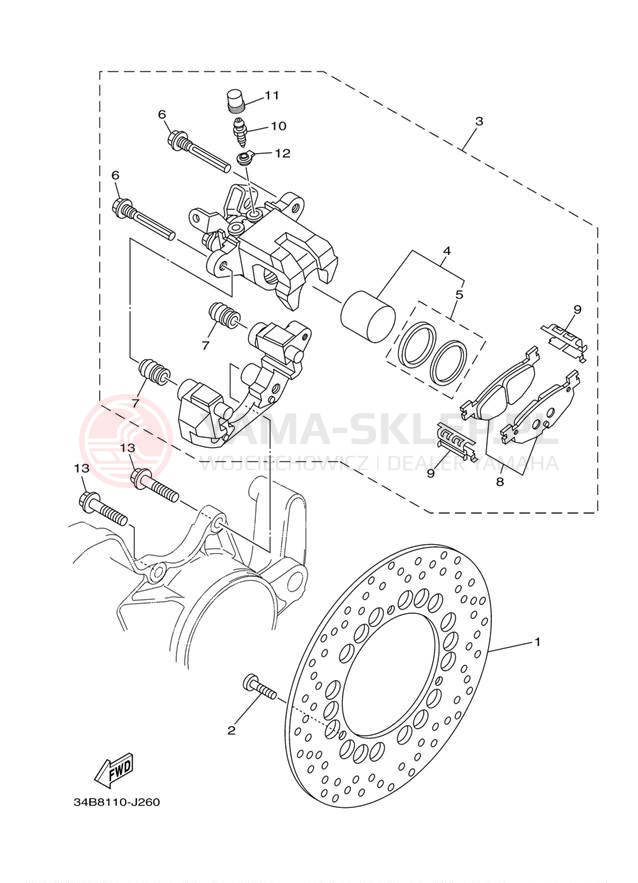 Schemat "Zacisk hamulcowy tylny" do Yamaha MAJESTY YP400ZW/YP400ZS
