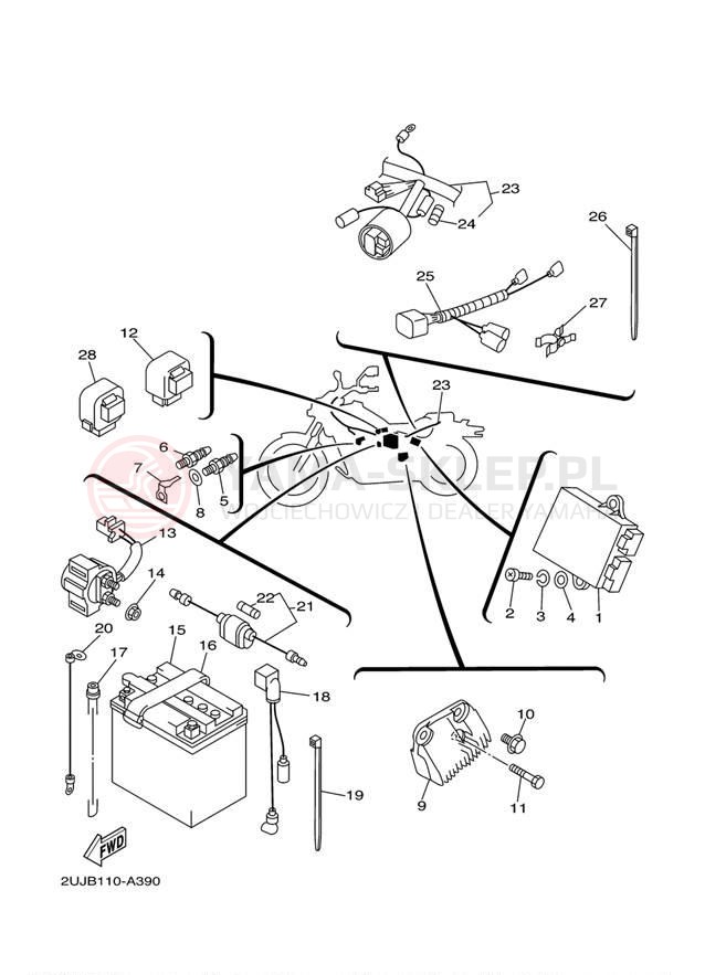 Schemat "układ elektryczny" do Yamaha VIRAGO 250 XV250R/XV250RC
