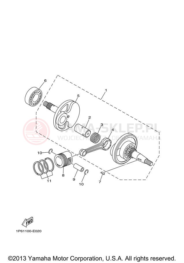 Schemat "Wał korbowy, tłok" do Yamaha TT-R50E ELECTRIC TTR50EV
