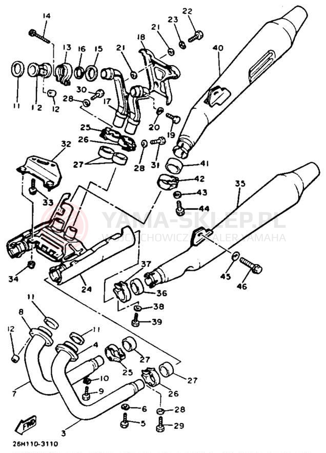 Schemat "Wydech końcowy" do Yamaha XVZ12L/XVZ12KC2
