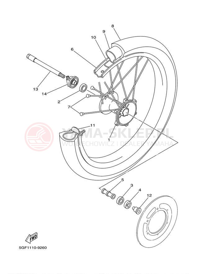 Schemat "Koło przód" do Yamaha TTR250 TTR250M/TTR250MC
